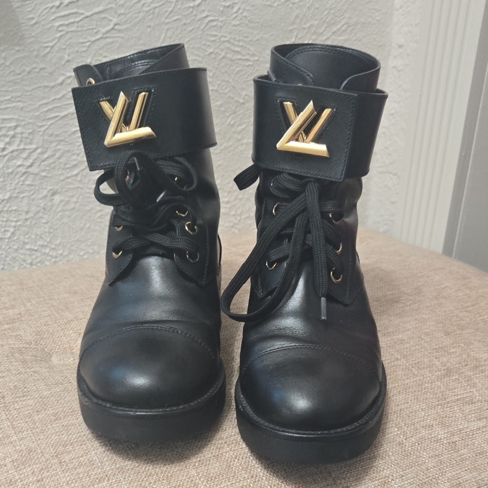 Louis Vuitton Black Combat Boots with Gold Logo ***No Box  No Dust Bag**